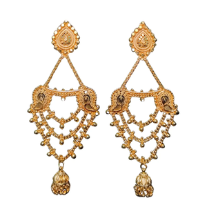 Boucles d'oreilles à bas prix serties de boucles d'oreilles Jhumka plaquées or 22CT de conception traditionnelle bijoux pour femmes portées par les exportateurs - Product Image 1