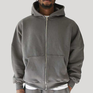 Custom Printed Cropped Full Zip Hoodie Men 500gsm Heavyweight 100% Cotton Winter Oversize Regular Fit Embroidered/Print High - Product Image 3