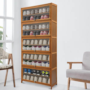ตู้รองเท้าไม้ไผ่ทรงสี่เหลี่ยมผืนผ้า10ชั้นเฟอร์นิเจอร์บ้านขยายได้พร้อมประตูชั้นวางรองเท้าไม้ไผ่ - Product Image 1