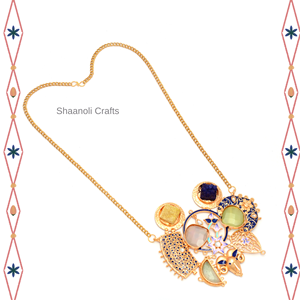 Handpainted Indian Fusion <b>Gold</b> Plated <b>Necklace</b> With Raw Gemstones Wholesale Indian Handmade Party Favors Jewelry for Women - Product Image 1