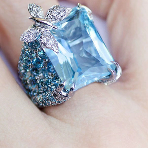 Cocktail <b>925</b> Sterling <b>Silver</b> Blue Princess Cut Lab Grown Diamond Moissanite Engagement <b>Ring</b> <b>Silver</b> Plating IGI Certified - Product Image 2