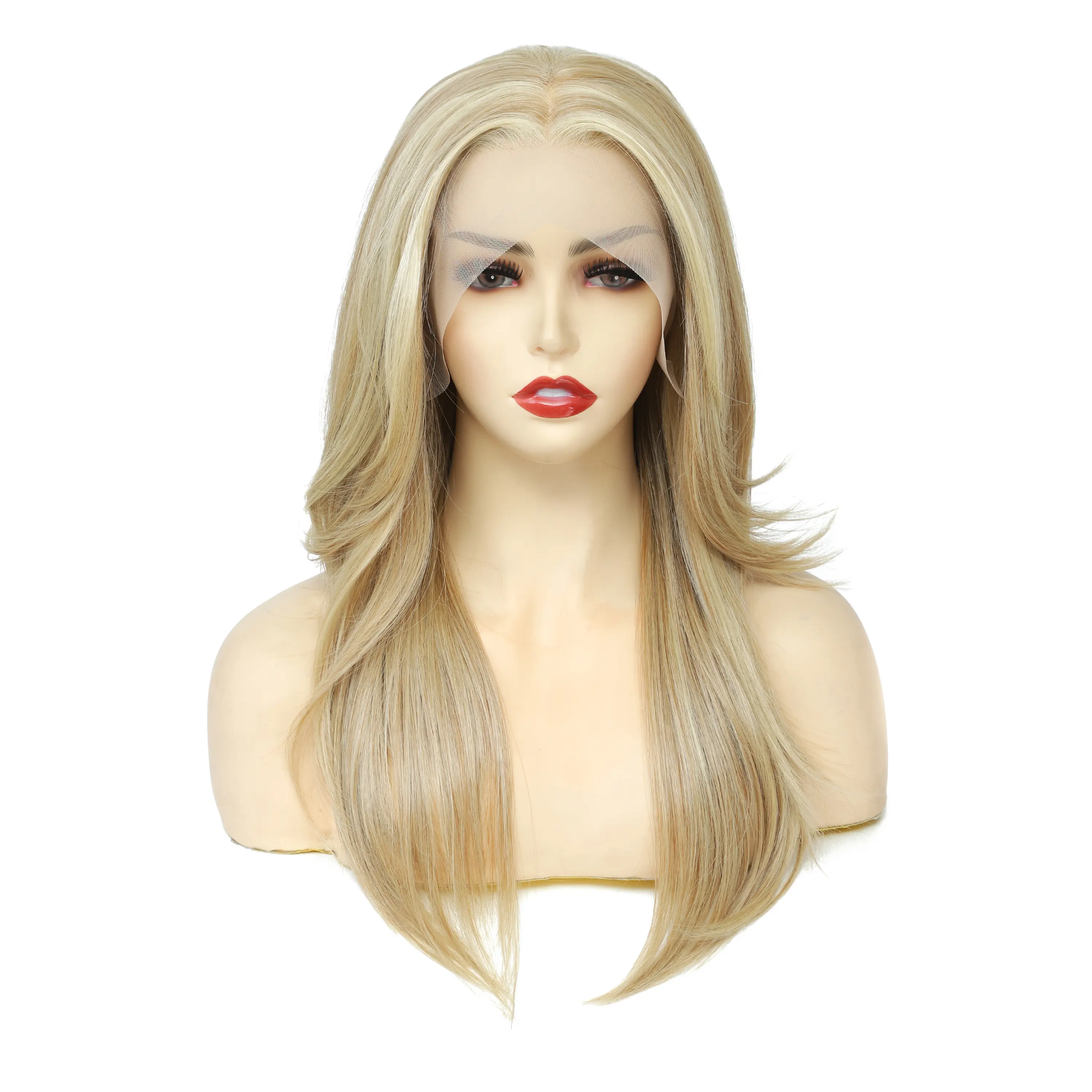 Lenaqueen loira Futura sintético Lace Front perucas Futura peruca de cabelo sintético com camadas, macio, sem emaranhado, com elástico