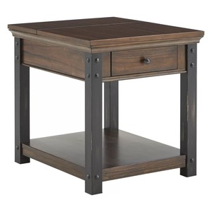 Mesita de noche personalizada clásica rústica con cajón de estantería de hierro de madera maciza Natural de alta calidad mesas de centro de alta calidad - Product Image 4