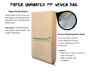 Contenedor de bolsa de papel Kraft de alta calidad a buen precio tejido PP duradero impermeable KP/PK/KPK personalización fabricante de Vietnam - Product Image 2