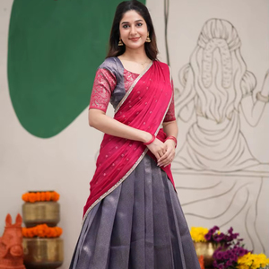 Lehenga Saree en soie pour femmes avec chemisier brodé, tenue ethnique traditionnelle - Product Image 1