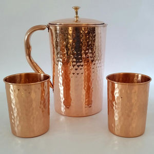 Jarra de agua de cobre puro de calidad de exportación, jarra de cobre de 1,5 l, jarra India hecha a mano, precio más bajo, diseño martillado con diamantes para decoración del hogar - Product Image 6