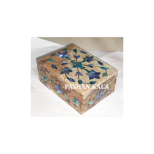 Travail antique forme rectangulaire pierre de savon naturelle nacre incrustation travail boîte de rangement pour garder bague et collier - Product Image 1