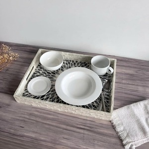 Plateau de service rectangulaire en nacre écologique fait à la main, motif noir et blanc, décoration de table moderne pour restaurant, écologique - Product Image 5