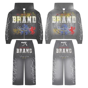 New Unisex Custom Acid Washed Sweatpants <b>Patch</b> Embroidery Rhinestone Baggy Fit Terry Men's Ripped Style Screen Printing - Product Image 1