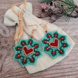 Boho <b>bead</b> earrings with turquoise design andy cascading <b>fringe</b>, unique jewelry gift - Product Image 4