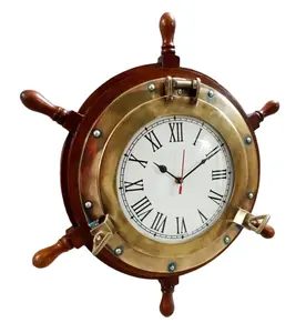 Antique Wooden Wall Wheel Clock home decoration/nautical wheel wall clock/Ship Wheel Wall Clock porthole clock fitted in wheel