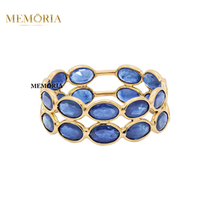 แหวนแหวนสวมนานและเป็นประกายสำหรับผู้หญิงแหวนทองคำสีเหลือง18K รูปวงรีทำด้วยมือสองแถวสำหรับผู้หญิงของขวัญเครื่องประดับน่ารัก - Product Image 1