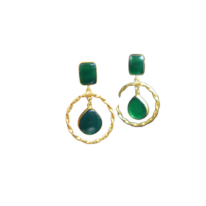 Boucles d'oreilles fantaisie en laiton plaqué or mat avec pierre, design tendance, pour femmes et filles - Product Image 5