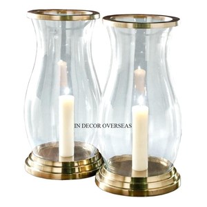 Support de base de créateur en bois de cerf en métal poli brillant argenté et bougeoir ouragan en verre clair pièce maîtresse de table de mariage - Product Image 6