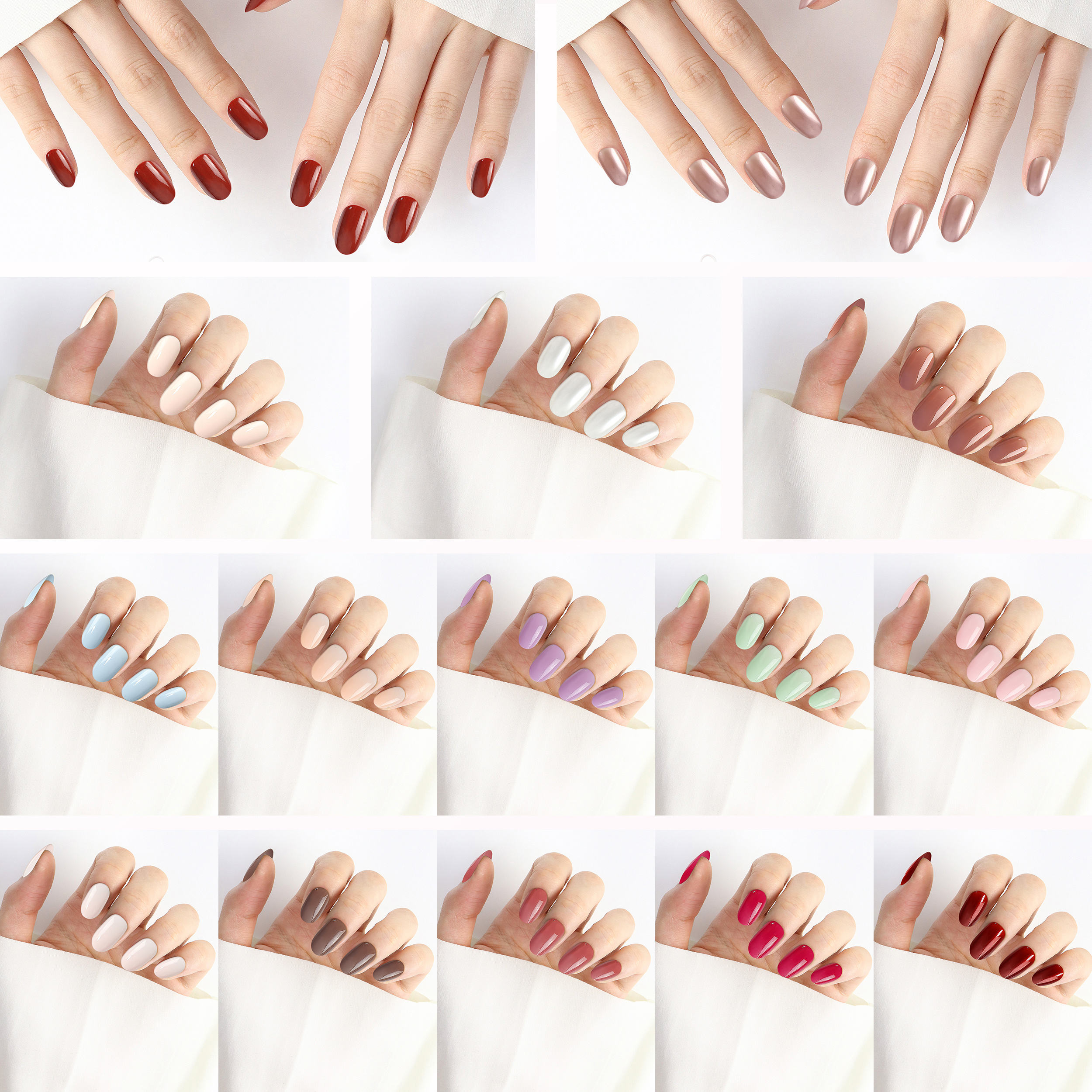 AIERFEI Oval Press on Nails Collection 30PCS Each Solid Color Soft Gel Full Cover False Nails Ready to Wear Wholesale