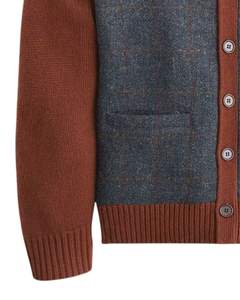 Cardigan en tricot patchwork marron et bleu, tissu doux en mélange de laine et fermeture boutonnée classique, pull chaud en coton élégant pour l'hiver - Product Image 5