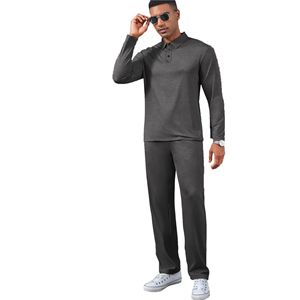 ชุดวอร์ม2ชิ้นสำหรับผู้ชายชุดวอร์มลำลองชุดเสื้อสเวตเตอร์แบบโปโลและกางเกงวอร์มชุดจ็อกเกอร์ - Product Image 4