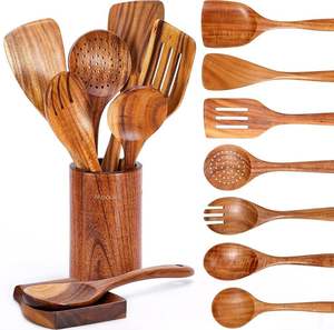 Juego de espátula y cuchara antiadherente natural de madera pulida hecha a mano decorativa-Utensilios de cocina saludables y duraderos - Product Image 4