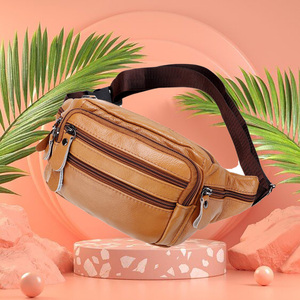 Custom Fashion Square Genuine Leather Fanny Pack for Men Black Smooth Waist Hip Bag <b>Belt</b> <b>Pouch</b> with Zipper Closure - Product Image 6