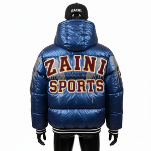 Chaqueta acolchada de mujer de calidad superior 380 GSM Material de nailon brillante diseño acolchado azul chaqueta acolchada con logotipo de parche personalizado para mujer - Product Image 2