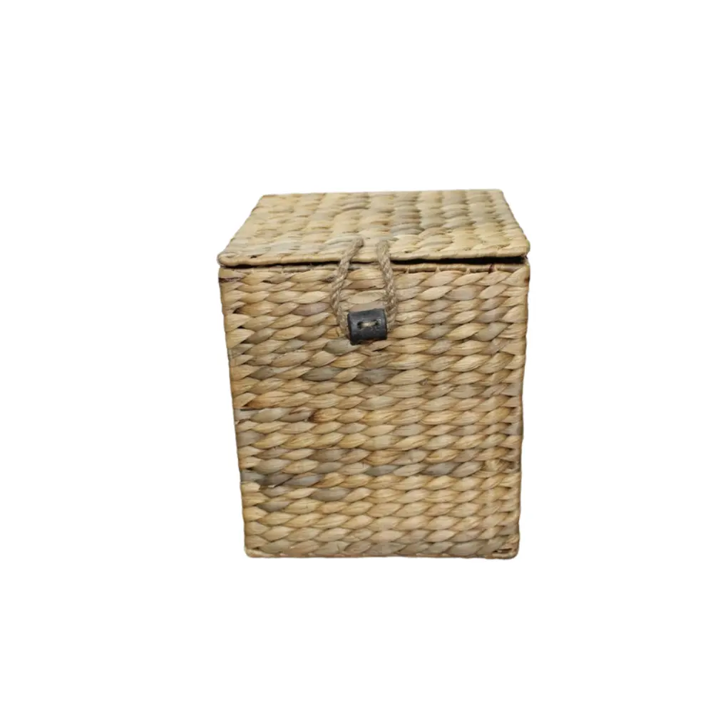 天然水ヒヤシンス織り環境にやさしい正方形の収納バスケット内部ハンドル収納ティッシュボックス