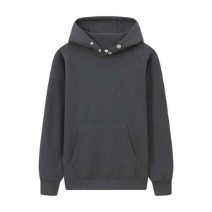 LOGO personnalisé 500g 100% coton pull veste couleur unie hommes femmes Couples à capuche bouton d'épaule mode caractère décontracté - Product Image 5