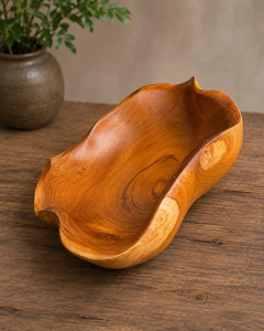 Bol en teck sculpté à la main de 14 pouces, bol sculptural pour centre de table, décoration de table sans danger pour les aliments - Product Image 2