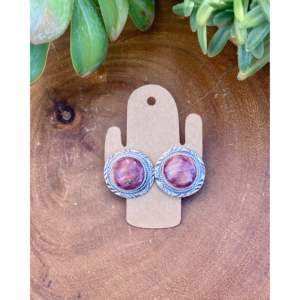 Navajo Made 14K/18K Gold <b>Post</b> Earrings with Diamond Spiny Oyster & Sterling Silver Bezel Set Studs - Product Image 1