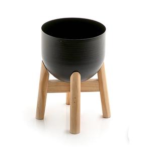 Jarrón de flores de madera y metal grabado a mano con acabado natural para regalo de inauguración de casa y accesorios de decoración para balcón. - Product Image 1