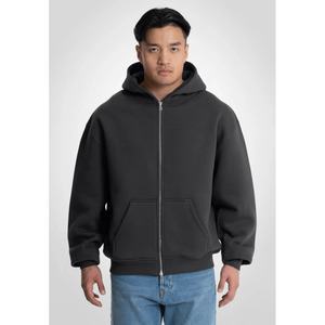 Wholesale Custom High Quality 100% Cotton Fleece Fabric <b>Slate</b> Grey Color Solid Pattern Screen Printing Zipper Hoodie For Men - Product Image 1