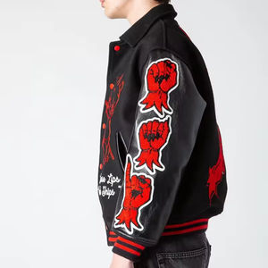 OEM personalizado de manga de cuero Varsity chaqueta con cuello Chenille bordado Bomber béisbol Letterman Varsity chaqueta para los hombres - Product Image 3