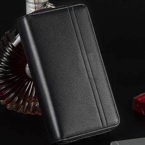 Pochette portefeuille en cuir PU de haute qualité pour hommes, motif solide de luxe, porte-monnaie longs, 2 fermetures à glissière, porte-cartes de crédit fonctionnels - Product Image 5
