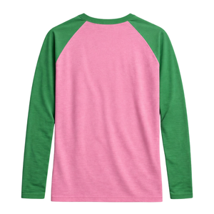 Pink Soror <b>Raglan</b> Short <b>Sleeve</b> <b>T</b>-<b>Shirt</b> Greek Sorority Women's Pink Green Tee College Sisterhood Stylish Summer Eco-Friendly - Product Image 4
