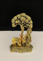 Nouvelle Statue de Krishna plaquée or faite à la main sous l'arbre avec vache pour la décoration de la maison et article cadeau de mariage