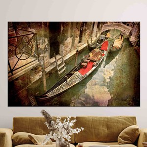 Arte en lienzo de góndola de Venecia: póster con vista de Italia, decoración minimalista para pared, lienzo envuelto - Product Image 1