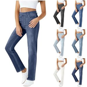 En gros Nouvelle Collection Femme Printemps-Été Jean Vintage Coupe Droite Taille Haute Ample Couleur Unie avec Cordon de Serrage et Poches - Product Image 1