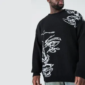 Зимний жаккардовый трикотаж с логотипом на заказ, хлопковый черный пуловер большого размера, мужские свитера большого размера, джемперы для мужчин