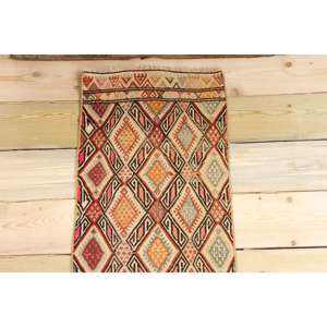 Tapis Kilim turc 1,3 x 2,8 pieds, tapis en laine vintage noir - Product Image 3