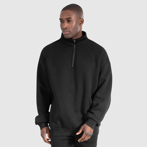 Usine personnalisé hommes surdimensionné pull thermique solide motif col montant demi fermeture éclair lavé à l'acide sweat coton polaire hiver - Product Image 1