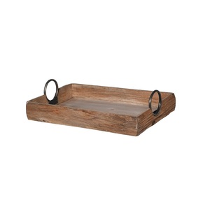 Cuisines Plateau de service rond Plateau en bois de noyer avec poignées Parfait pour servir ou exposer une pièce maîtresse sur un pouf - Product Image 6