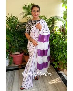 Sari blanco Georgette con estampado de peso ligero para uso regular informal a juego con blusa elegante, ropa de Sari para mujer y niña más vendida - Product Image 4