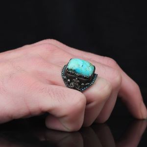 Bague pour homme en argent sterling 925 de style ottoman avec pierre noire naturelle, logo personnalisé Azuris VALKH1499, Turquie - Product Image 2