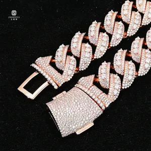 Nueva Cadena Cubana de Lujo HipHop de 22mm con Moissanita Iced Out, Plata de Ley S925 Bañada en Oro Rosa, Eslabones Elevados, para Hombre, Estilo Bling - Product Image 1
