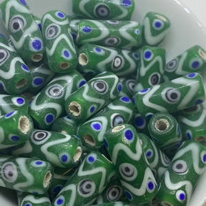 โคมไฟ Murano สไตล์วินเทจลูกปัดแก้วลายหินสีทองทรงรีหลากสีทึบแสงสีเข้มขนาด10X30มม - Product Image 1