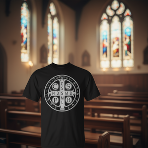 Camiseta Promocional con la Medalla Tradicional de San Benito, Católica, Cristiana, Latina - Product Image 3