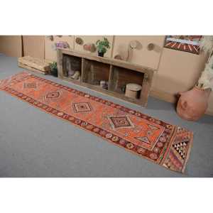 Tapis de couloir vintage, tapis turc 2,6x11 pieds, tapis oriental en laine orange - Product Image 3