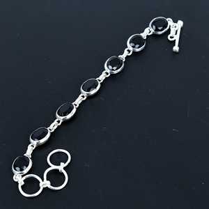 Bracelet chaîne ajustable en argent sterling 925 fait main avec pierre précieuse spinelle noire Art Palace, style vintage unisexe bohème hippie - Product Image 2