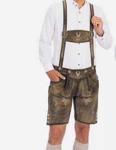 Élégant hommes bavarois Lederhosen véritable cuir de vache fendu pantalon boutons fermeture avant côté arrière poches latérales - Product Image 3