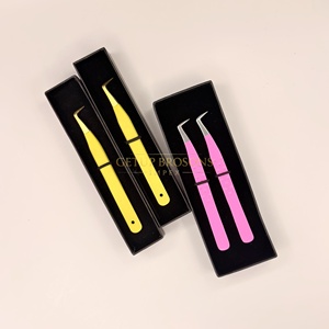 Meilleures pinces à cils anti-magnétiques GETUP BROSONS IMPEX 90 jaunes et roses, revêtement poudré argenté, acier inoxydable, pointe lisse - Product Image 3