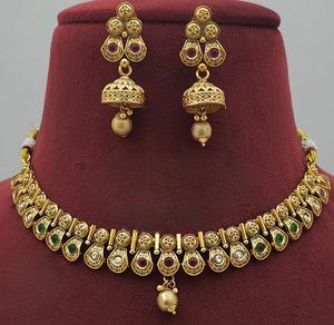 Stunning Premium Quality Matte <b>Gold</b> Finish Traditional Look Necklace <b>Set</b> With <b>Earrings</b> for Wedding Wear Collection For Women - Product Image 1